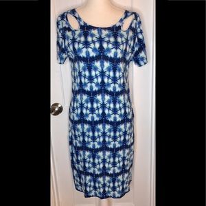 Rafaella Cotton Dress - blue mandala like pattern- shoulder cut outs-cotton- M